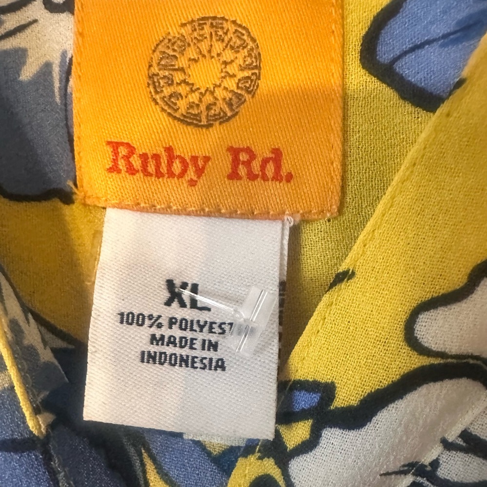 Ruby Rd. Blue & Yellow Tropical Floral Button Down Blouse XL - Picture 3 of 9